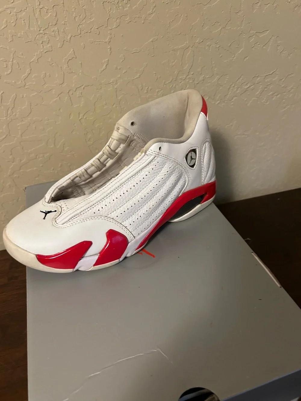 Jordan White and Red Retro Low-Top Basketball Shoe
